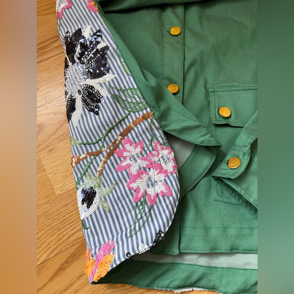 Vilagallo Embroidered Sequin Jacket Women’s 40 Green Floral Back Statement Spain - Picture 6 of 15